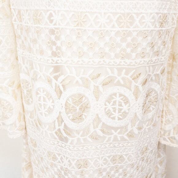 Jessica H Ivory Lace Shift Dress, 3/4 bell sleeve. Size Large. - Picture 4 of 6
